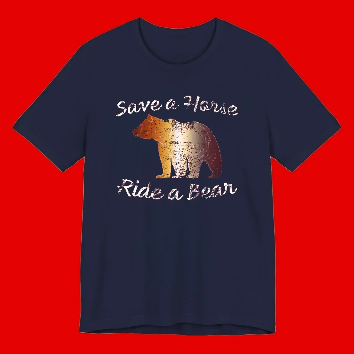 Distressed grunge bear illustration in orange and yellow with 'Save a Bear' text for wildlife conservation awareness