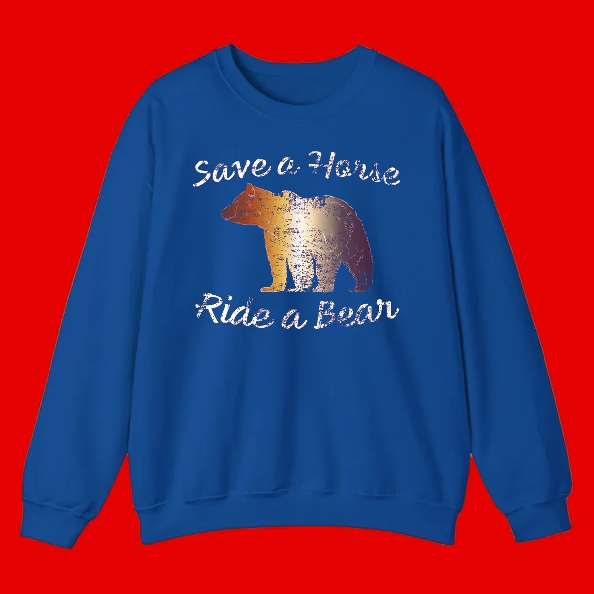 Distressed grunge bear illustration in orange and yellow with 'Save a Bear' text for wildlife conservation awareness