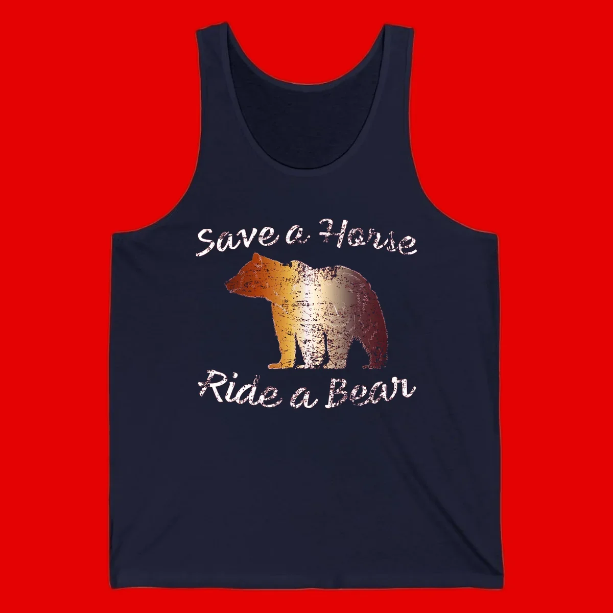 Distressed grunge bear illustration in orange and yellow with 'Save a Bear' text for wildlife conservation awareness