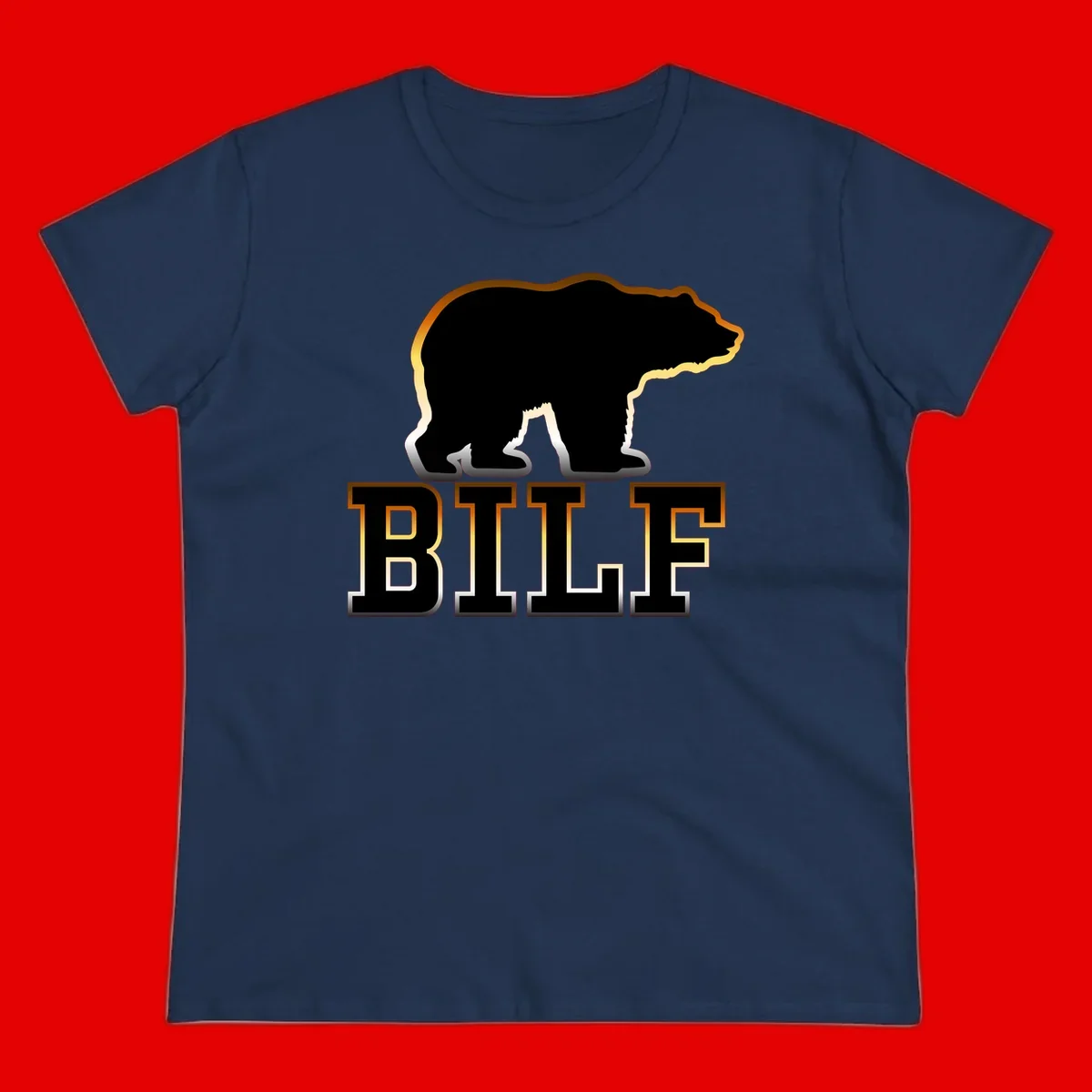 Black bear silhouette with golden outline above the word BITE in bold lettering on gray background