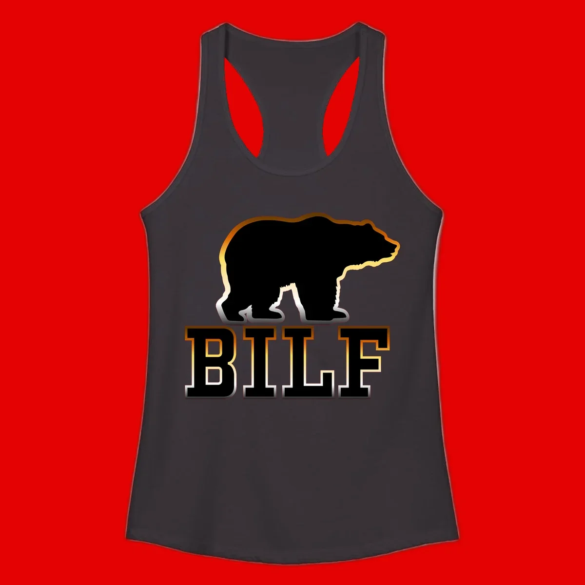 Black bear silhouette with golden outline above the word BITE in bold lettering on gray background