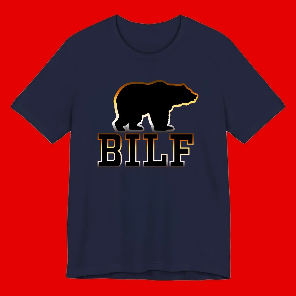 Black bear silhouette with golden outline above the word BITE in bold lettering on gray background