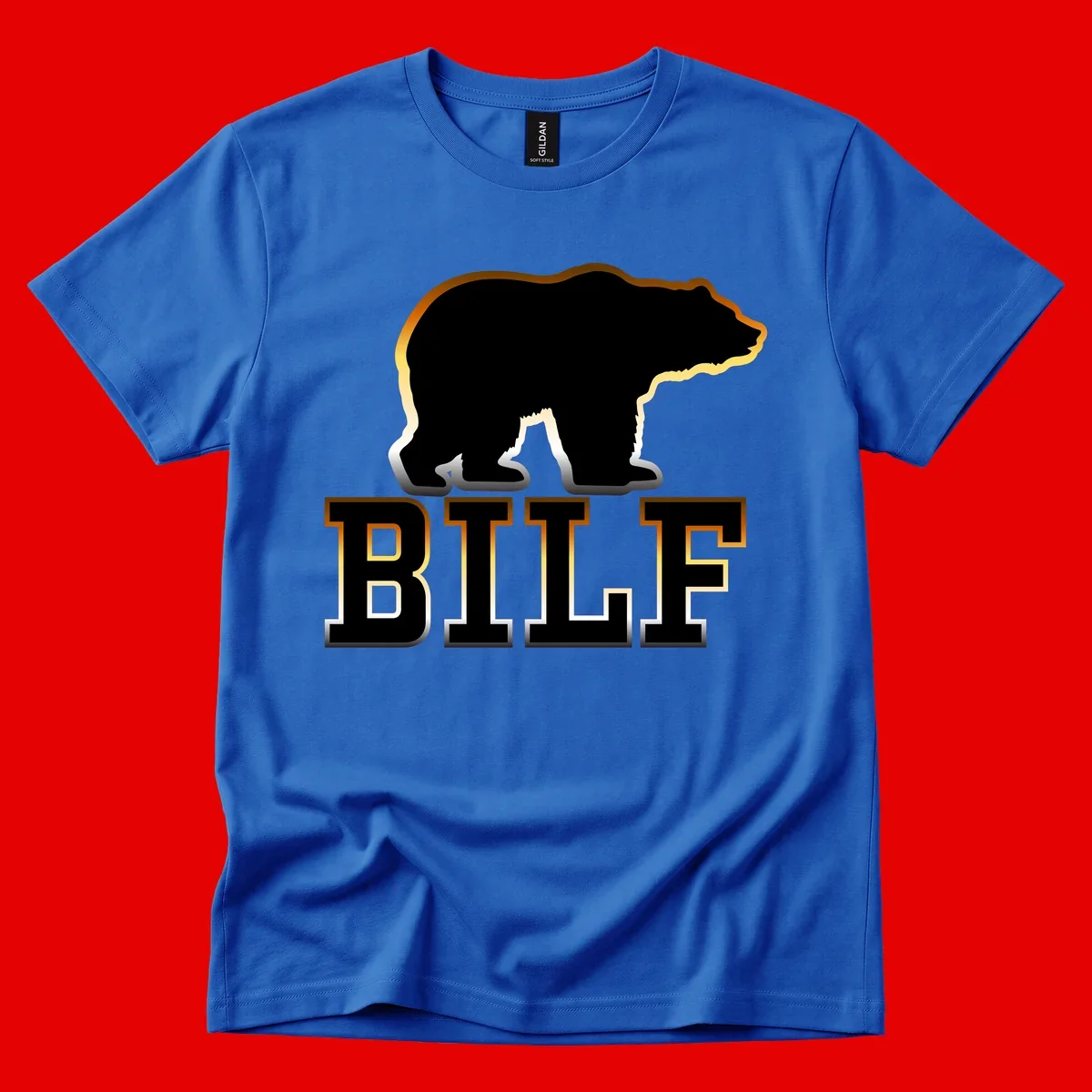Black bear silhouette with golden outline above the word BITE in bold lettering on gray background
