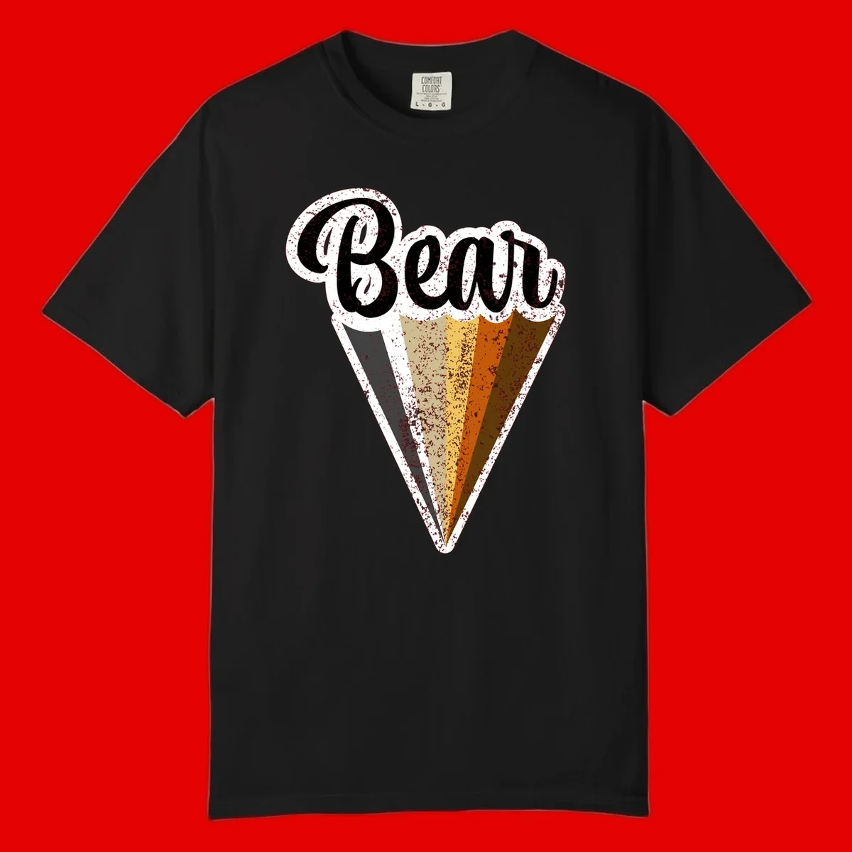 Retro vintage ice cream cone with Neapolitan flavors and 'Brood' text in distressed style