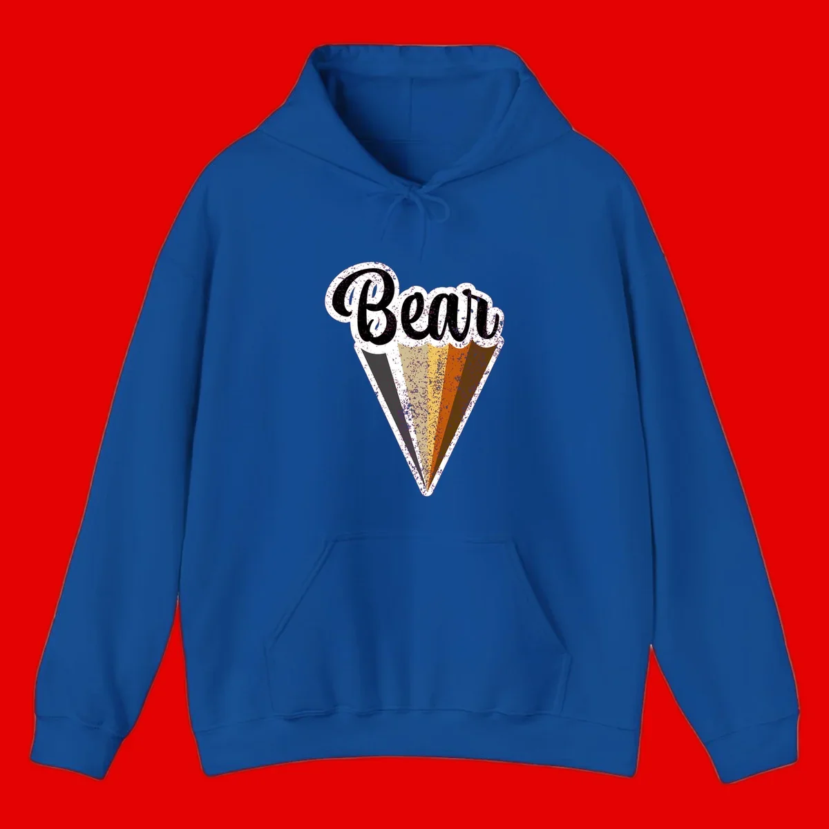 Retro vintage ice cream cone with Neapolitan flavors and 'Brood' text in distressed style