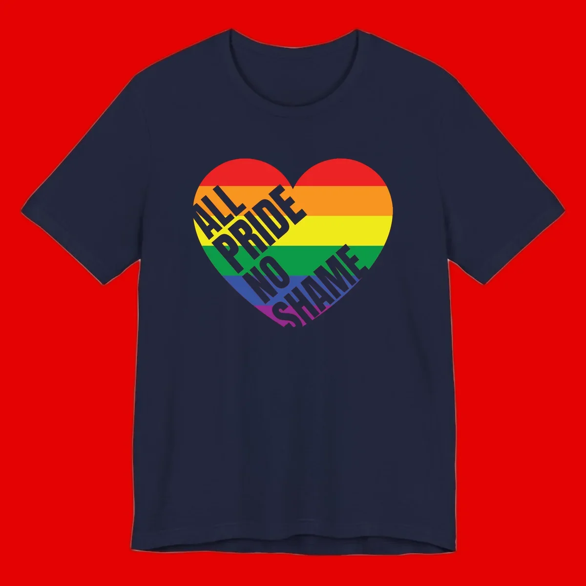 Rainbow pride heart with 'Love Is Love' text in gray, featuring red, orange, yellow, green, blue, and purple stripes symbolizing LGBTQ+ equality