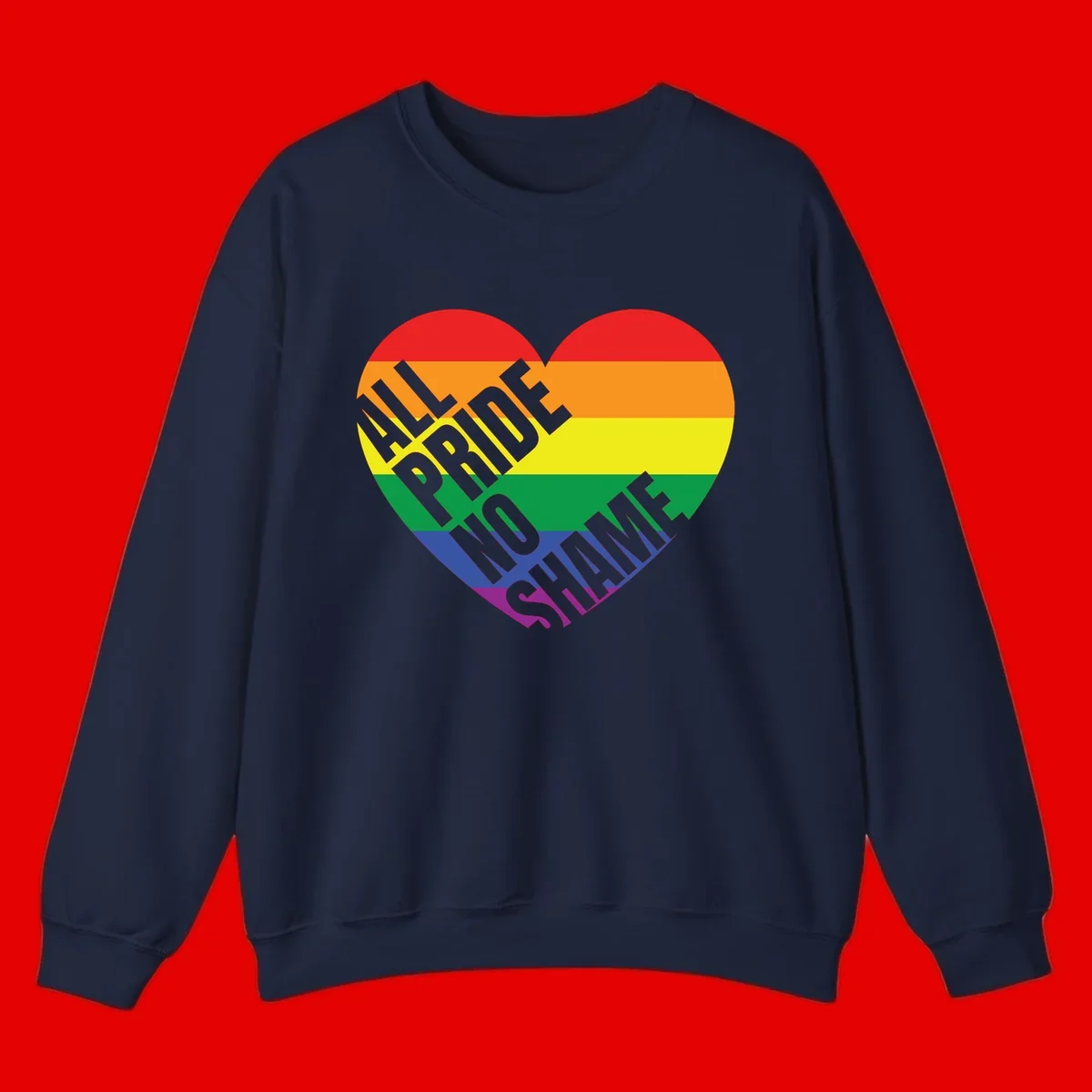 Rainbow pride heart with 'Love Is Love' text in gray, featuring red, orange, yellow, green, blue, and purple stripes symbolizing LGBTQ+ equality