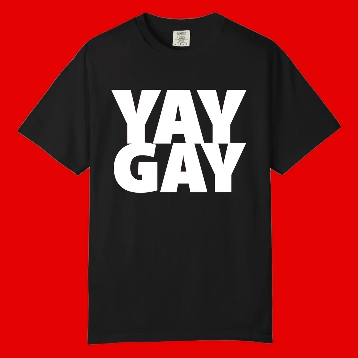 Bold white typography reading "WAY GAY" on gray background, modern pride statement design