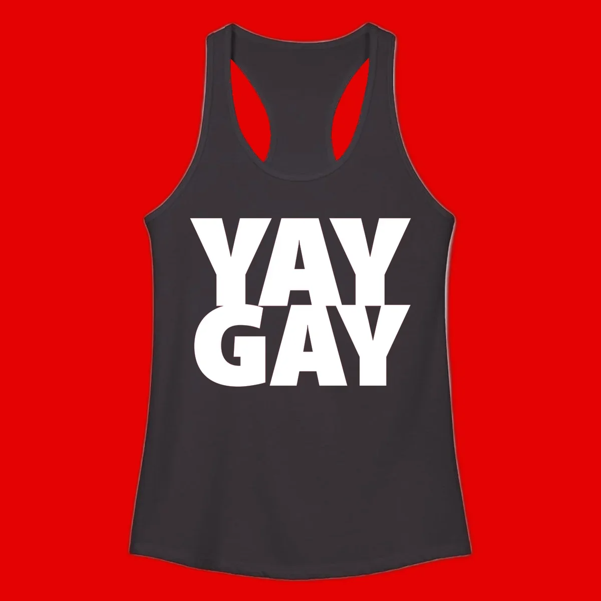 Bold white typography reading "WAY GAY" on gray background, modern pride statement design