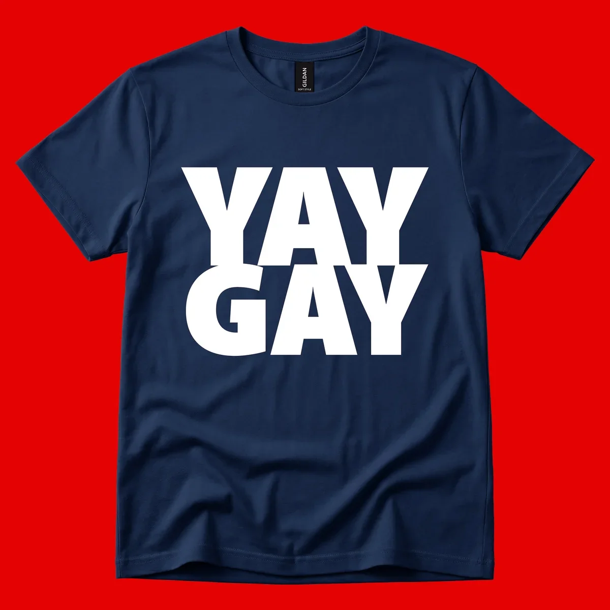 Bold white typography reading "WAY GAY" on gray background, modern pride statement design