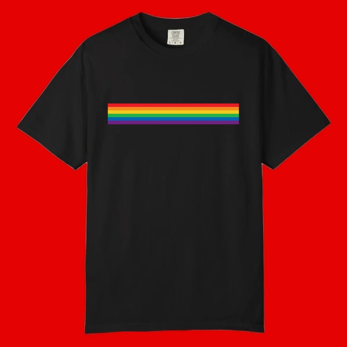 Rainbow pride flag with six horizontal stripes in red, orange, yellow, green, blue, and purple colors