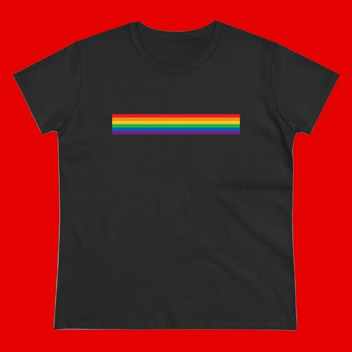 Rainbow pride flag with six horizontal stripes in red, orange, yellow, green, blue, and purple colors