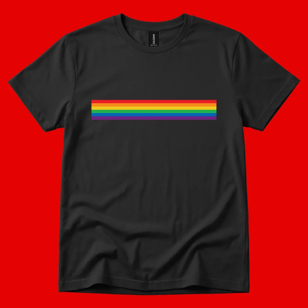 Rainbow pride flag with six horizontal stripes in red, orange, yellow, green, blue, and purple colors