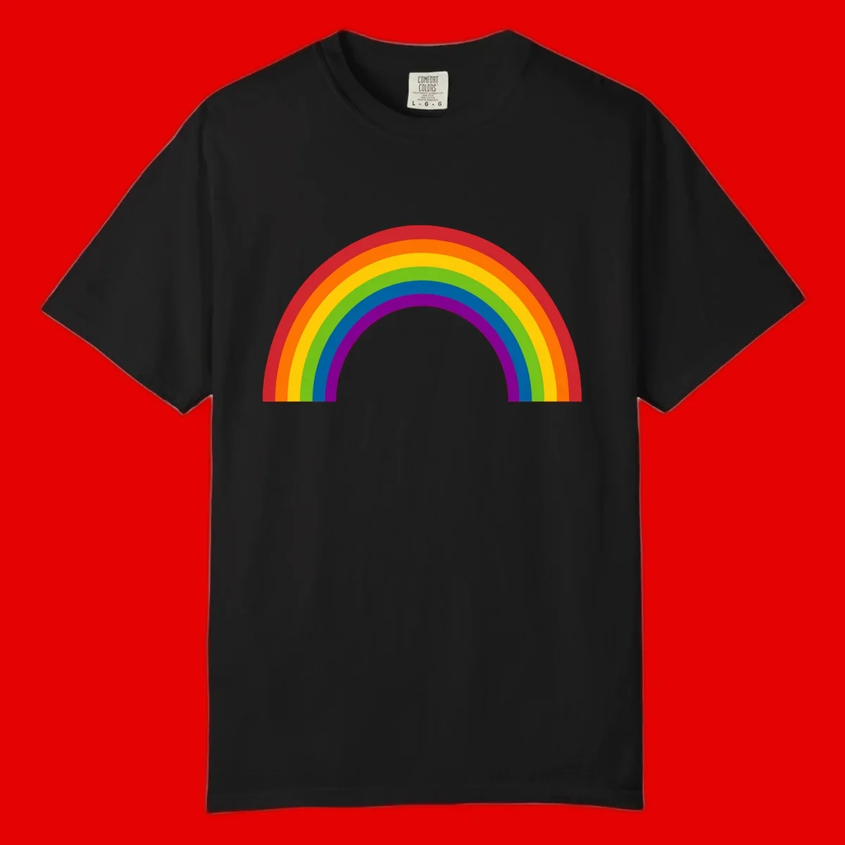 Classic pride rainbow arc with seven vibrant colored stripes in concentric semicircles