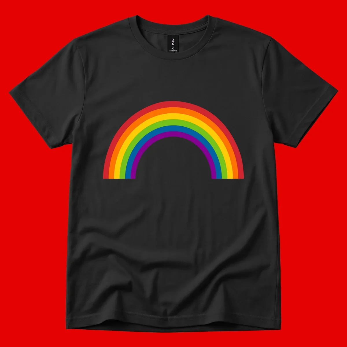 Classic pride rainbow arc with seven vibrant colored stripes in concentric semicircles