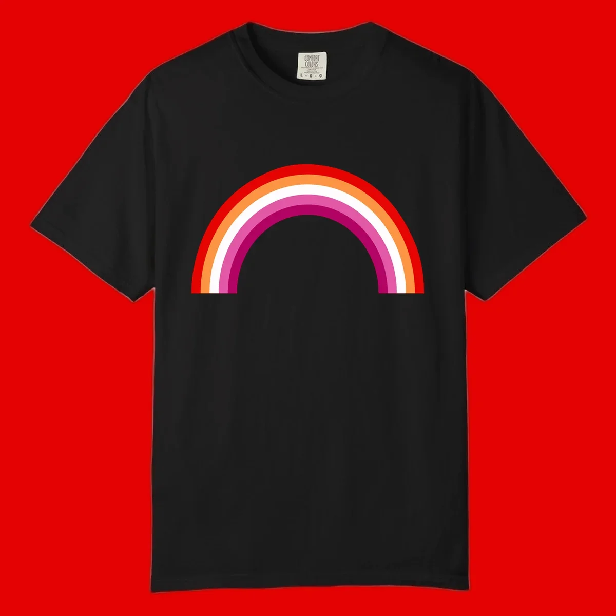Modern pride rainbow arc with concentric curved stripes in red, orange, white, pink, and magenta colors