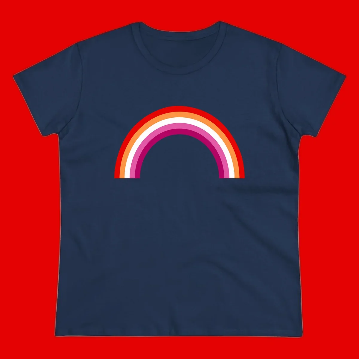 Modern pride rainbow arc with concentric curved stripes in red, orange, white, pink, and magenta colors