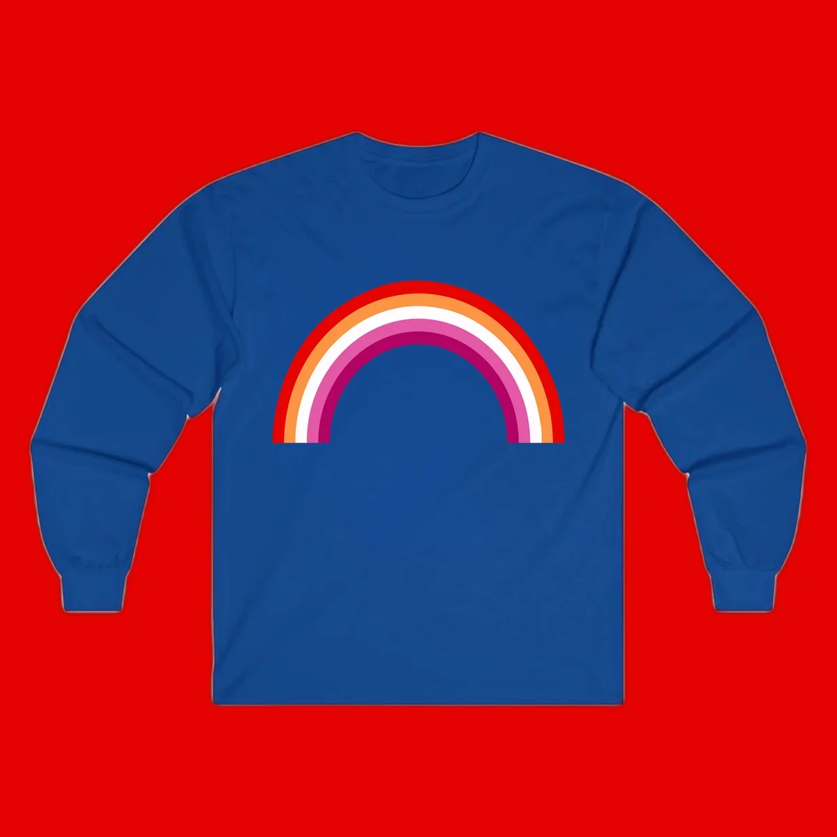 Modern pride rainbow arc with concentric curved stripes in red, orange, white, pink, and magenta colors