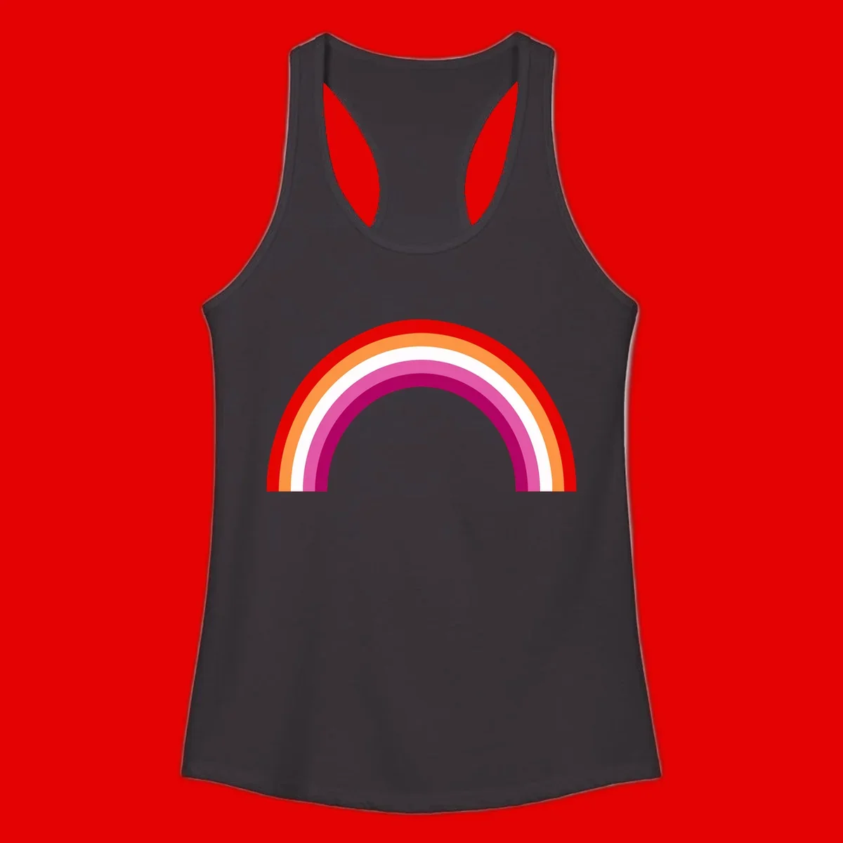 Modern pride rainbow arc with concentric curved stripes in red, orange, white, pink, and magenta colors