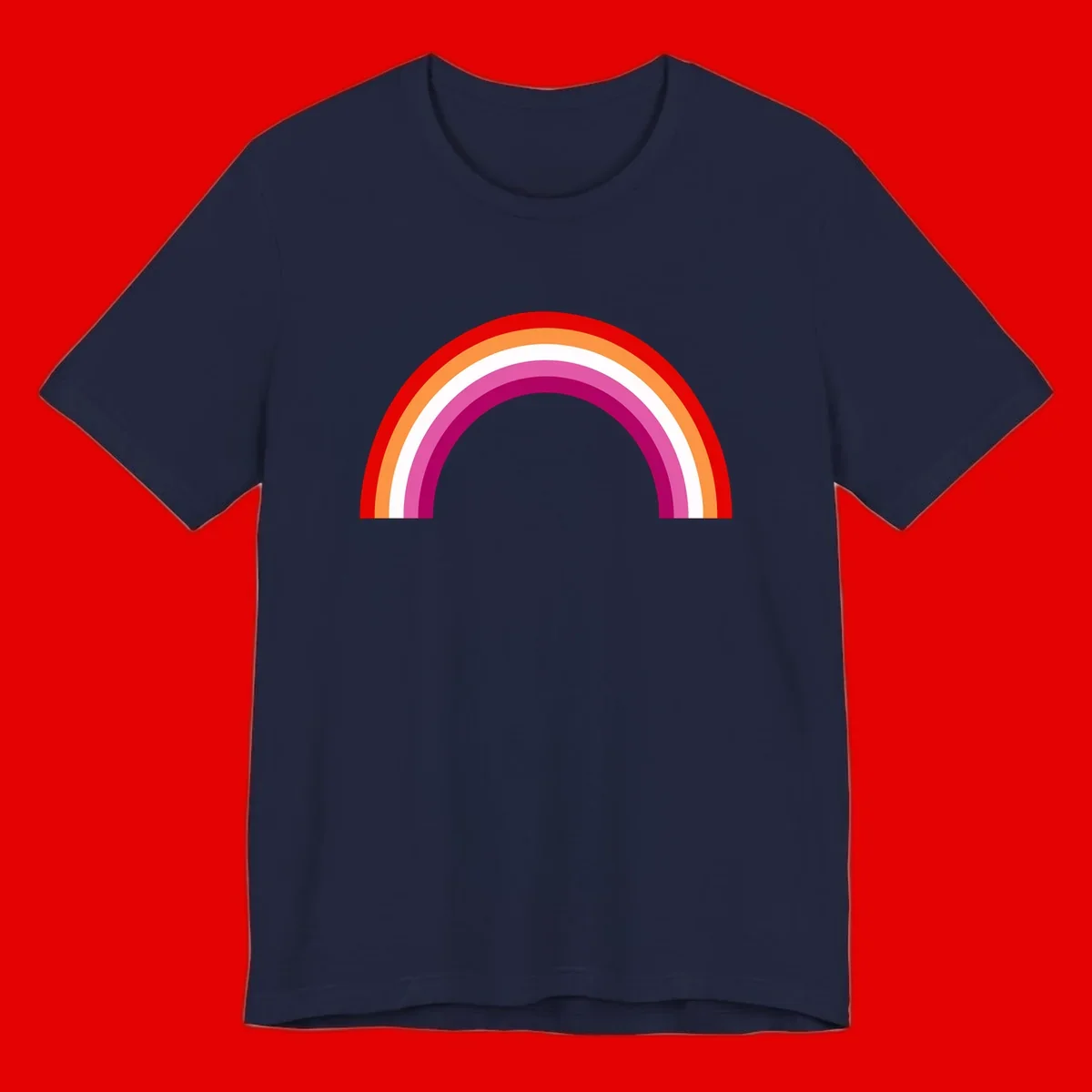 Modern pride rainbow arc with concentric curved stripes in red, orange, white, pink, and magenta colors
