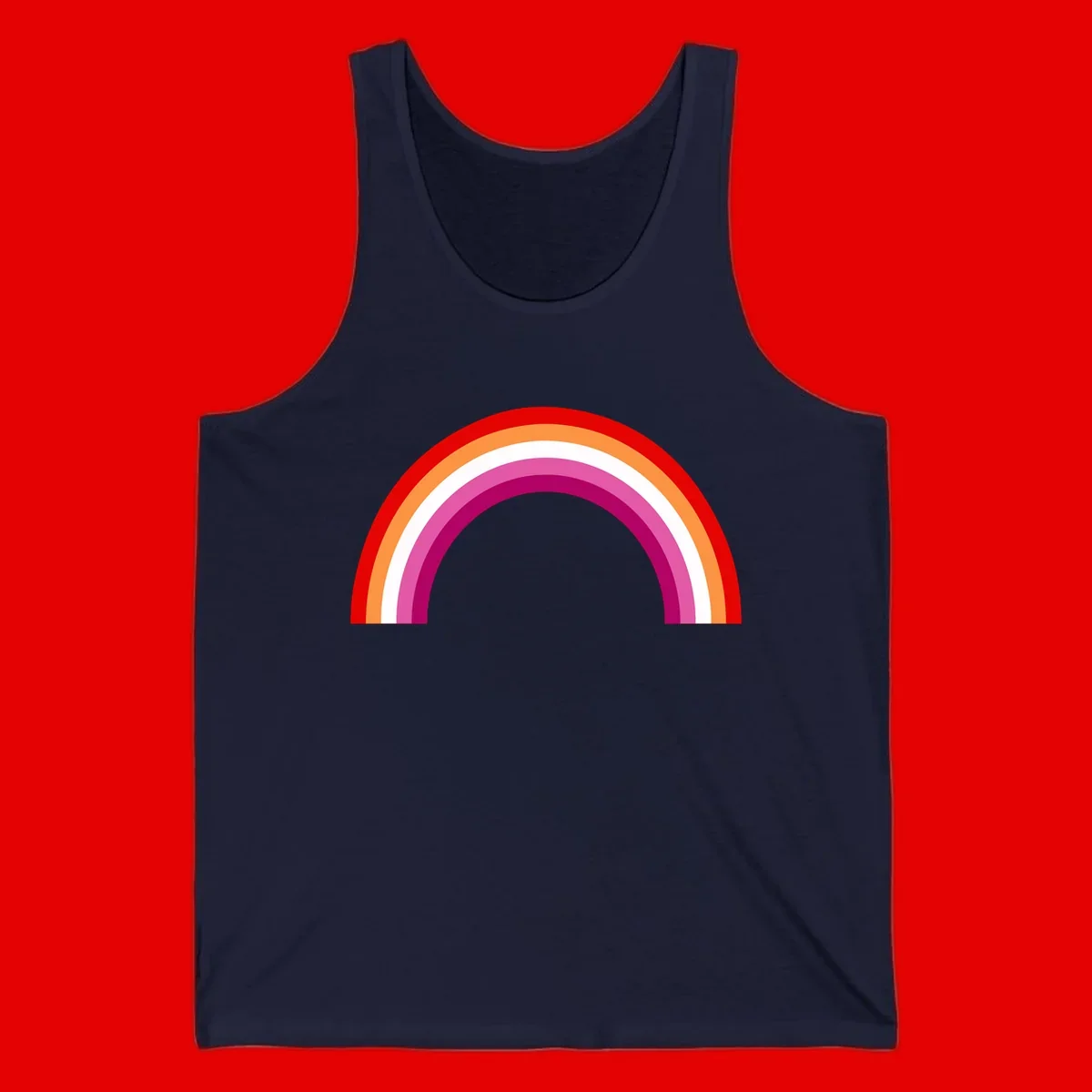Modern pride rainbow arc with concentric curved stripes in red, orange, white, pink, and magenta colors