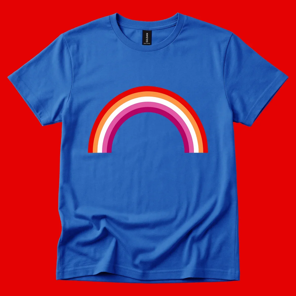 Modern pride rainbow arc with concentric curved stripes in red, orange, white, pink, and magenta colors