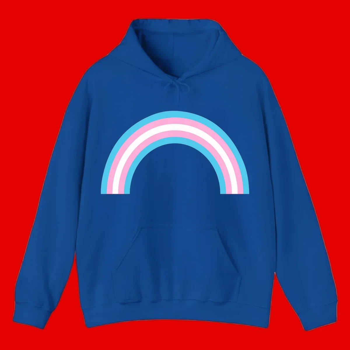 Pastel rainbow arch with five concentric bands in cyan, pink, and white on gray background