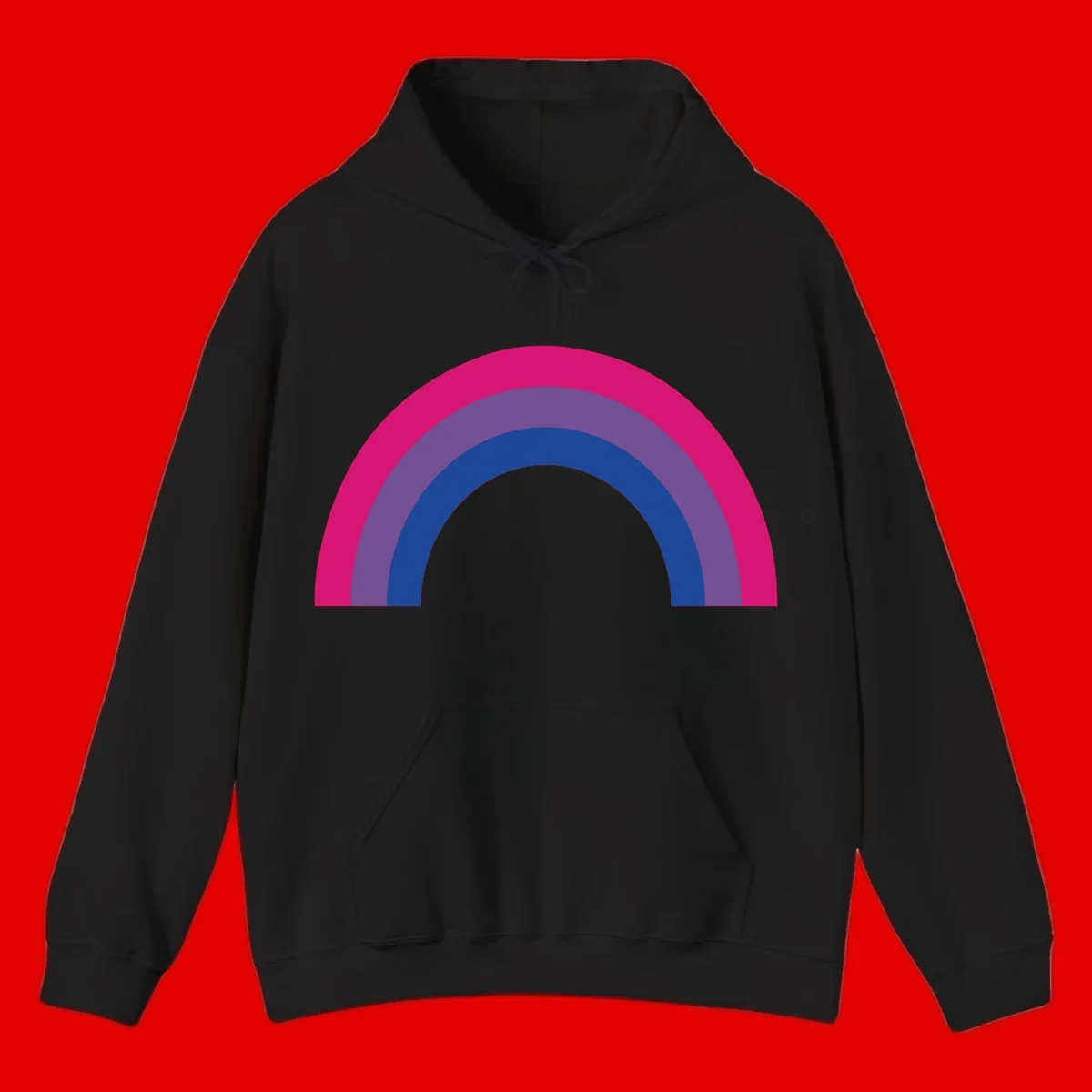 Concentric rainbow arcs design featuring nested magenta, purple, blue and gray semicircles in a modern geometric pattern