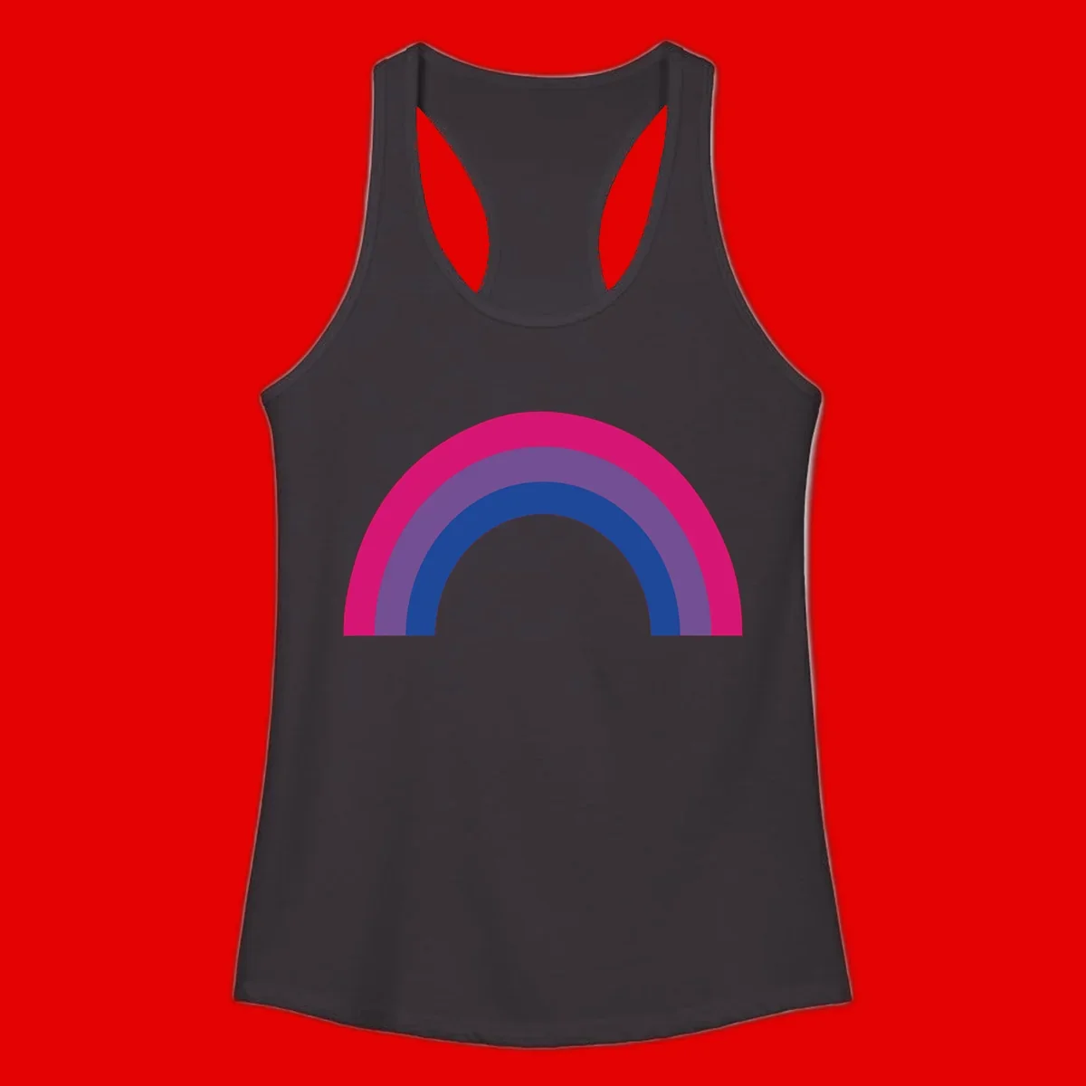 Concentric rainbow arcs design featuring nested magenta, purple, blue and gray semicircles in a modern geometric pattern