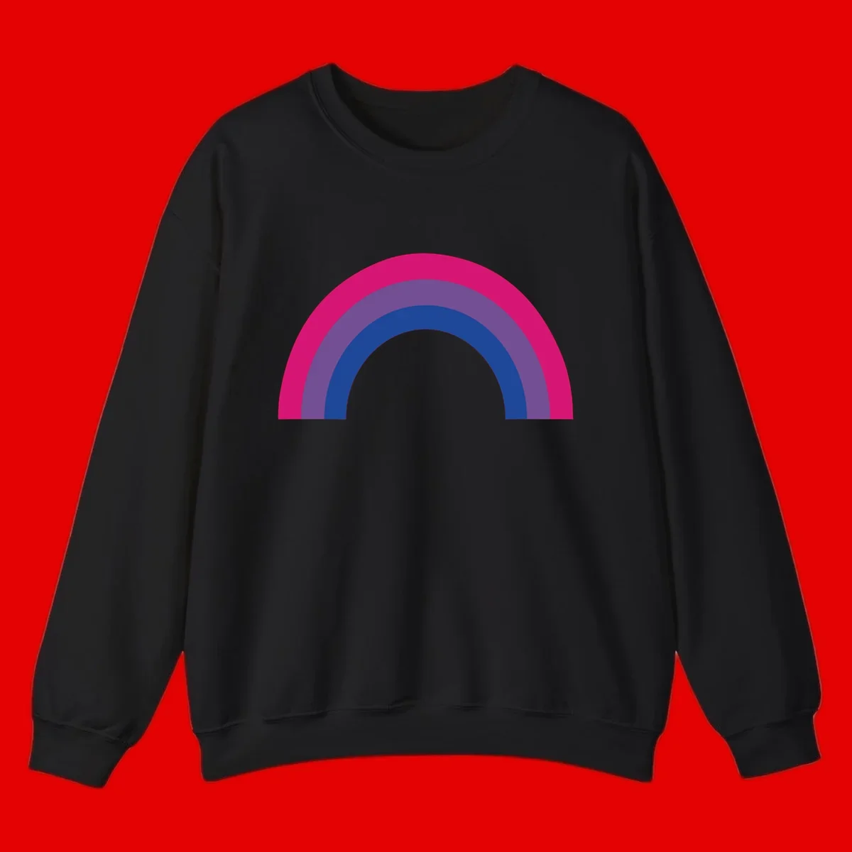 Concentric rainbow arcs design featuring nested magenta, purple, blue and gray semicircles in a modern geometric pattern