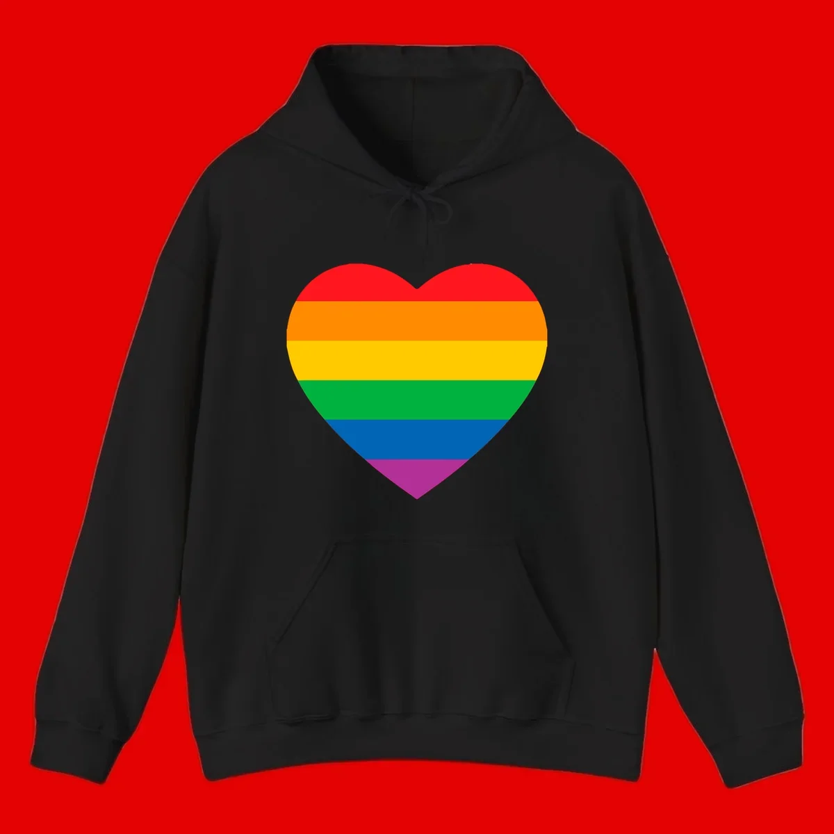 Rainbow heart design with horizontal stripes in pride flag colors: red, orange, yellow, green, blue, and purple.