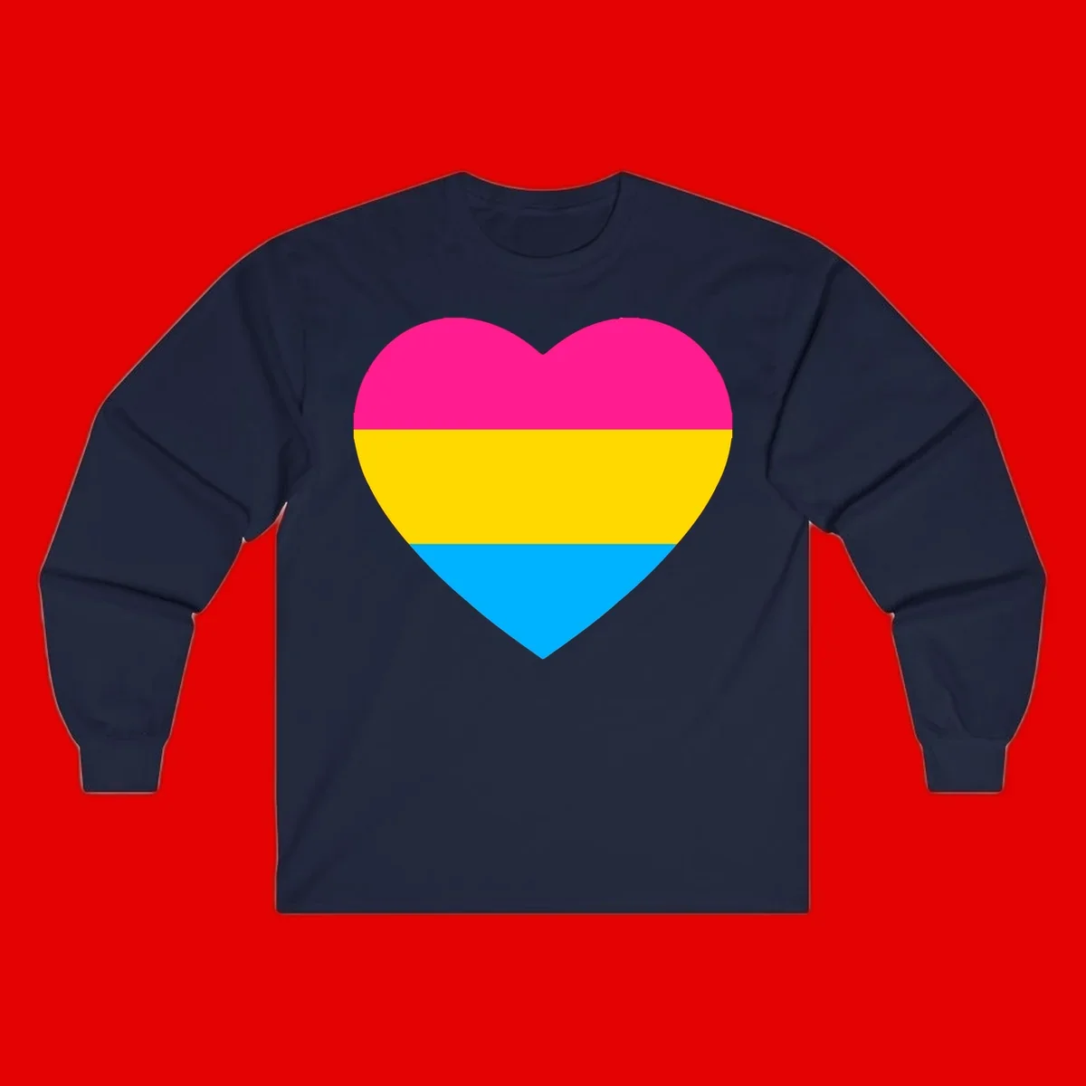 Pansexual pride heart with magenta, yellow, and cyan horizontal stripes on gray background