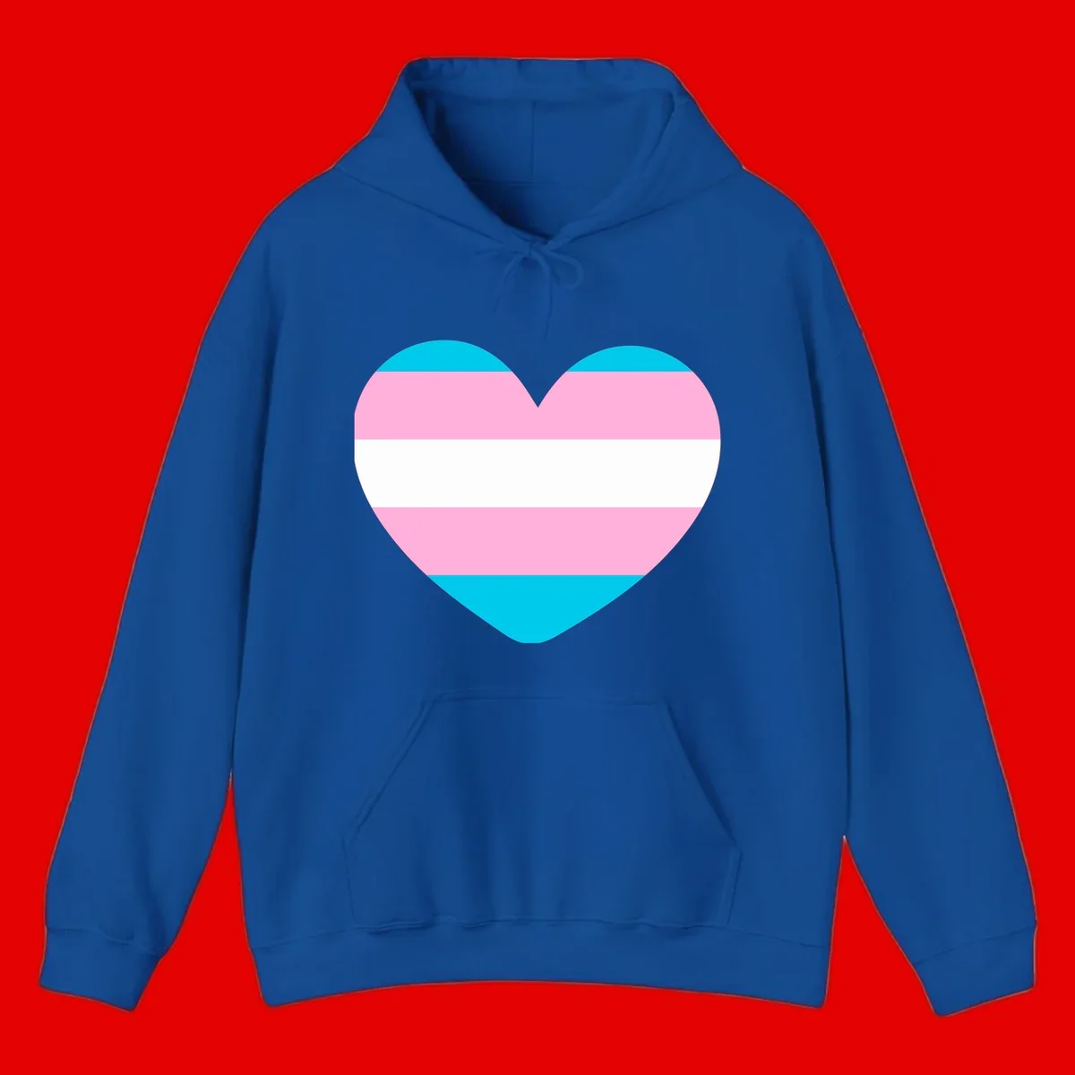 Large heart shape with horizontal stripes in cyan, pink, and white representing the transgender pride flag