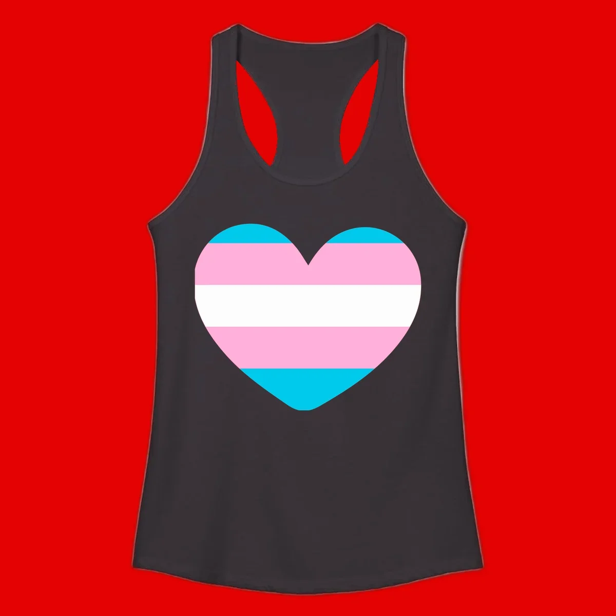 Large heart shape with horizontal stripes in cyan, pink, and white representing the transgender pride flag