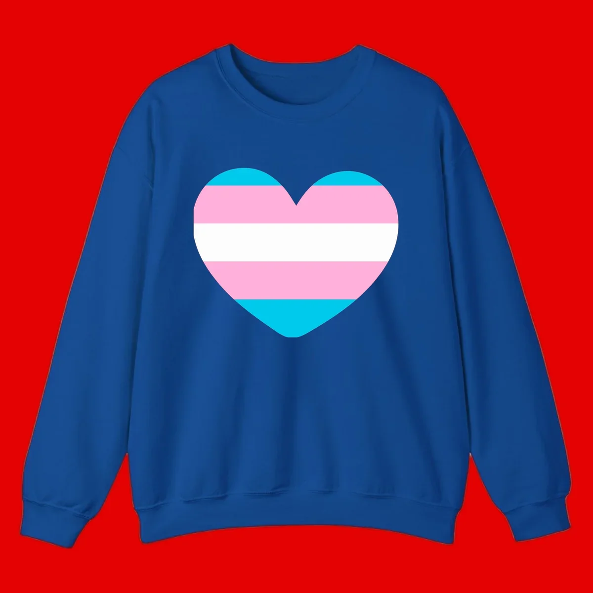 Large heart shape with horizontal stripes in cyan, pink, and white representing the transgender pride flag