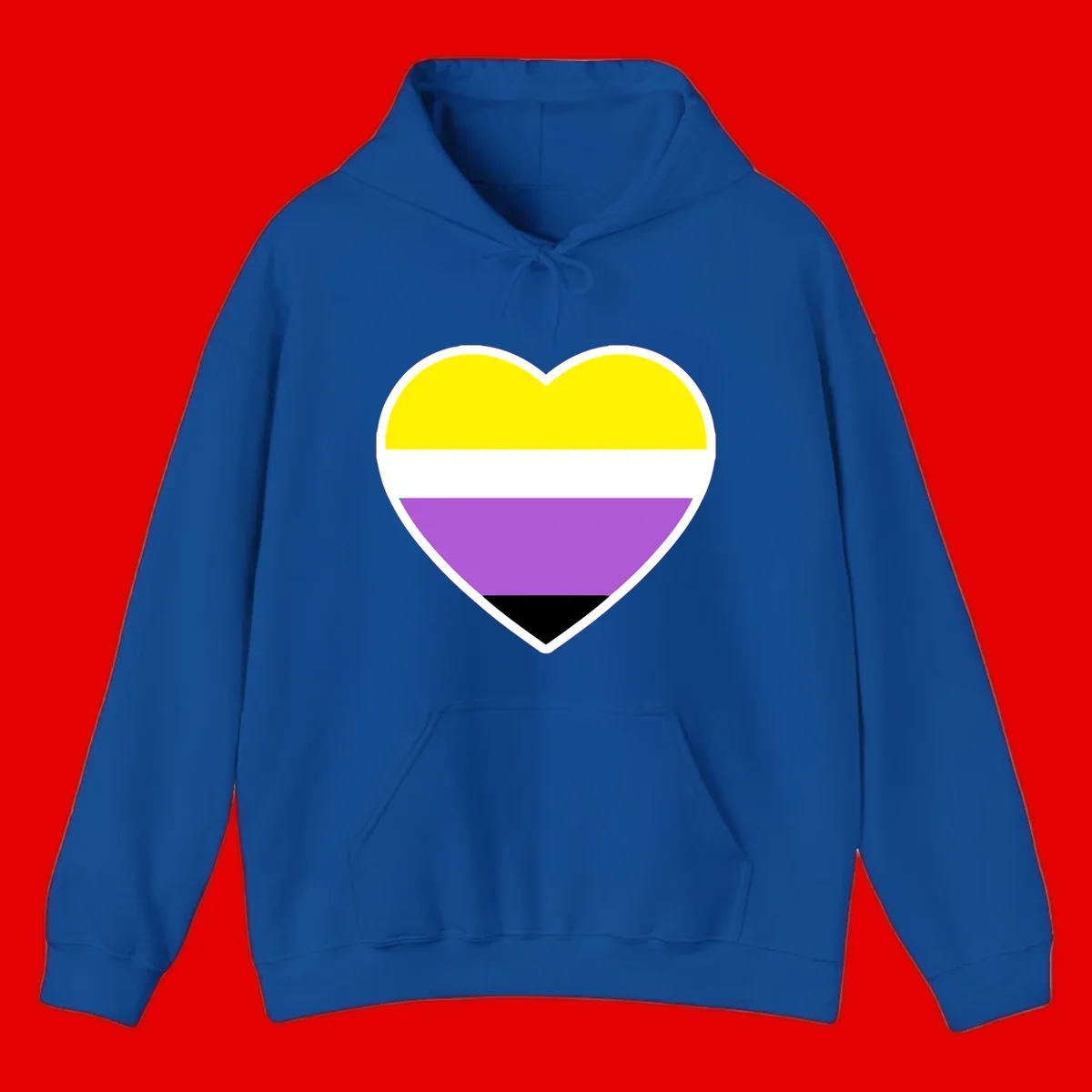 Nonbinary pride heart with yellow, white, purple, and black horizontal stripes representing nonbinary identity and LGBTQ pride.