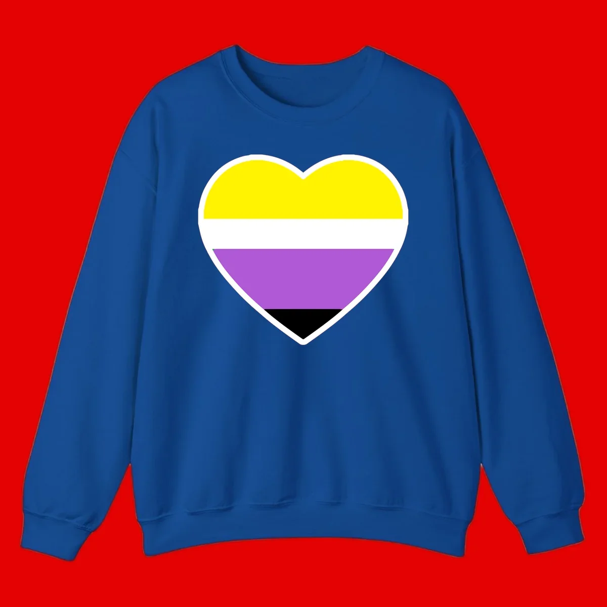 Nonbinary pride heart with yellow, white, purple, and black horizontal stripes representing nonbinary identity and LGBTQ pride.