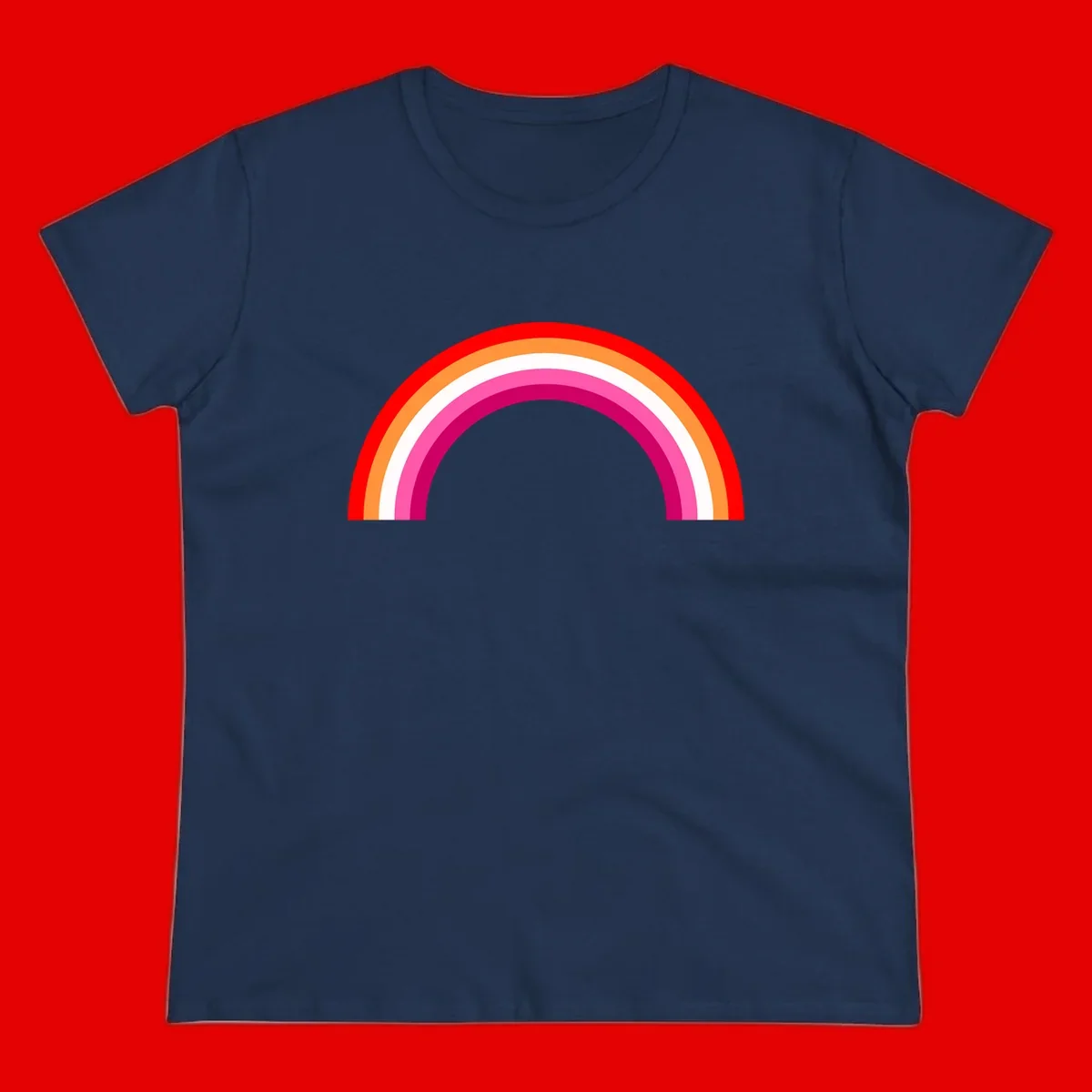 Colorful rainbow pride arc with concentric bands in red, orange, white, pink, and magenta against gray background
