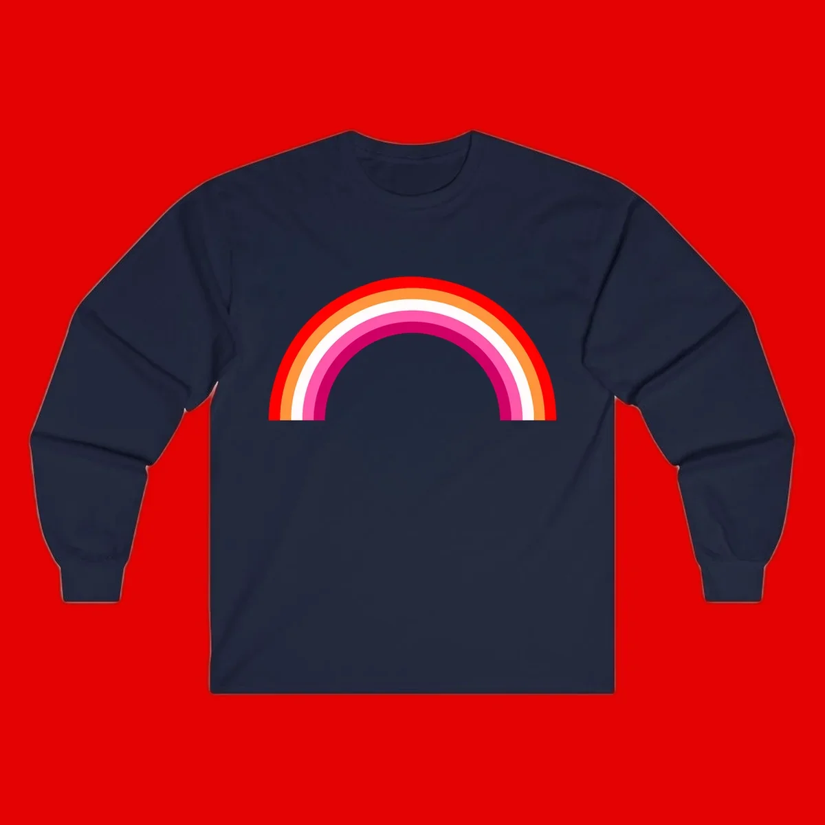 Colorful rainbow pride arc with concentric bands in red, orange, white, pink, and magenta against gray background