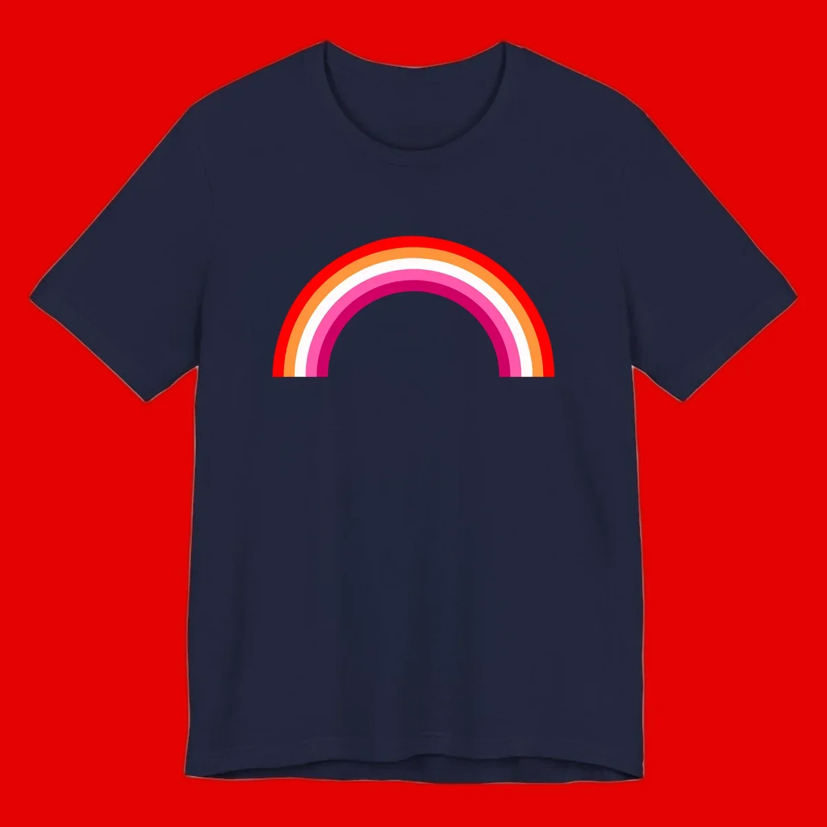 Colorful rainbow pride arc with concentric bands in red, orange, white, pink, and magenta against gray background