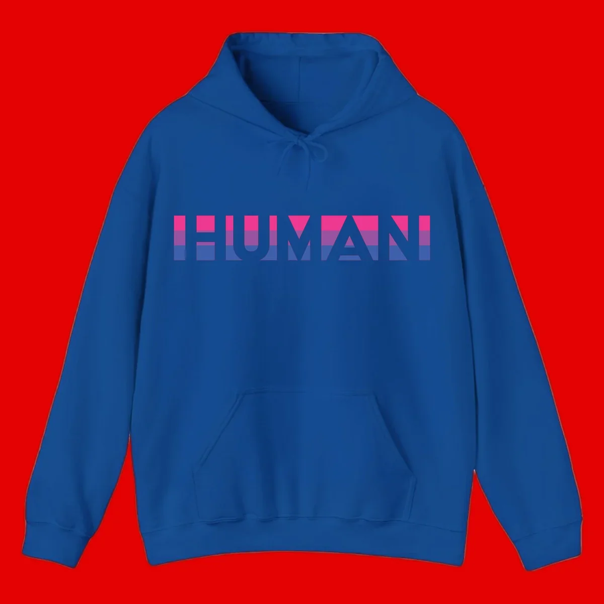 Human pride stripes design with magenta, purple, and blue horizontal color blocks spelling HUMAN text