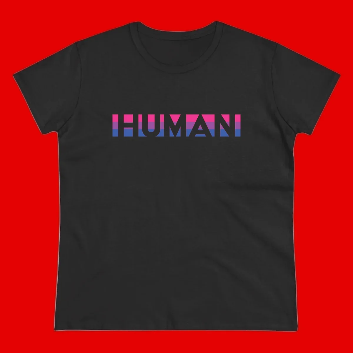 Human pride stripes design with magenta, purple, and blue horizontal color blocks spelling HUMAN text