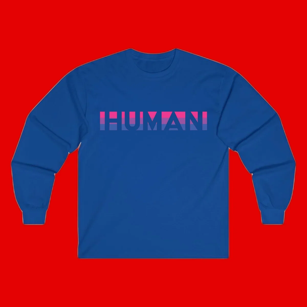 Human pride stripes design with magenta, purple, and blue horizontal color blocks spelling HUMAN text