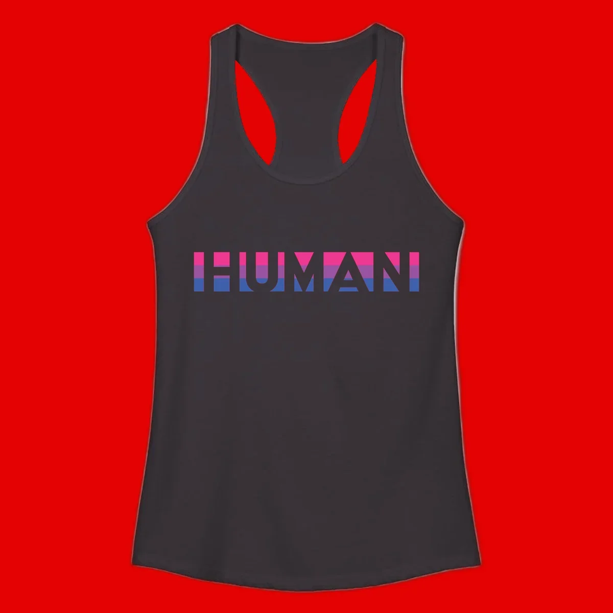 Human pride stripes design with magenta, purple, and blue horizontal color blocks spelling HUMAN text