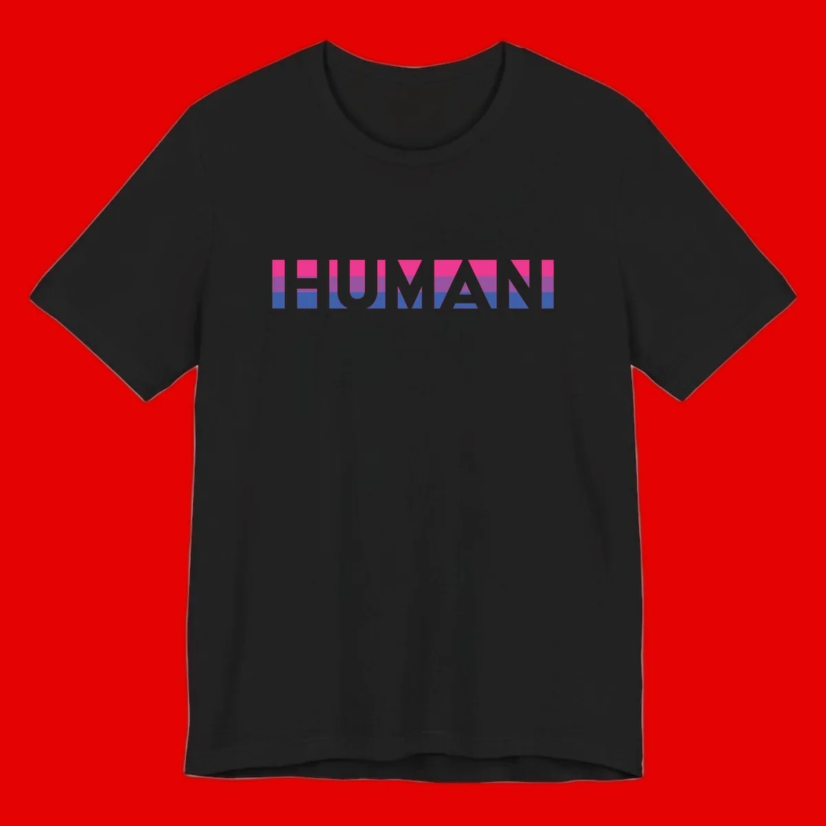 Human pride stripes design with magenta, purple, and blue horizontal color blocks spelling HUMAN text