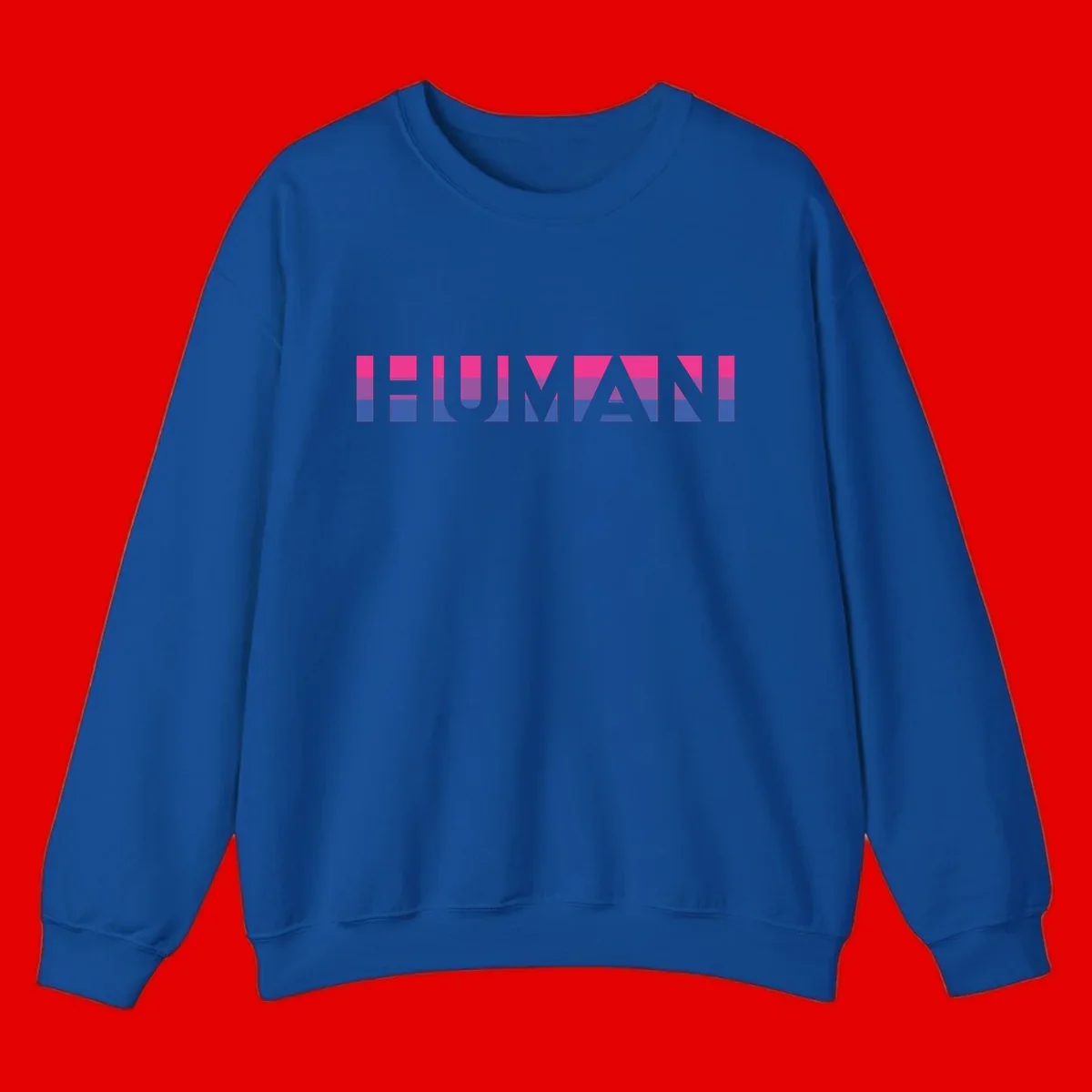Human pride stripes design with magenta, purple, and blue horizontal color blocks spelling HUMAN text