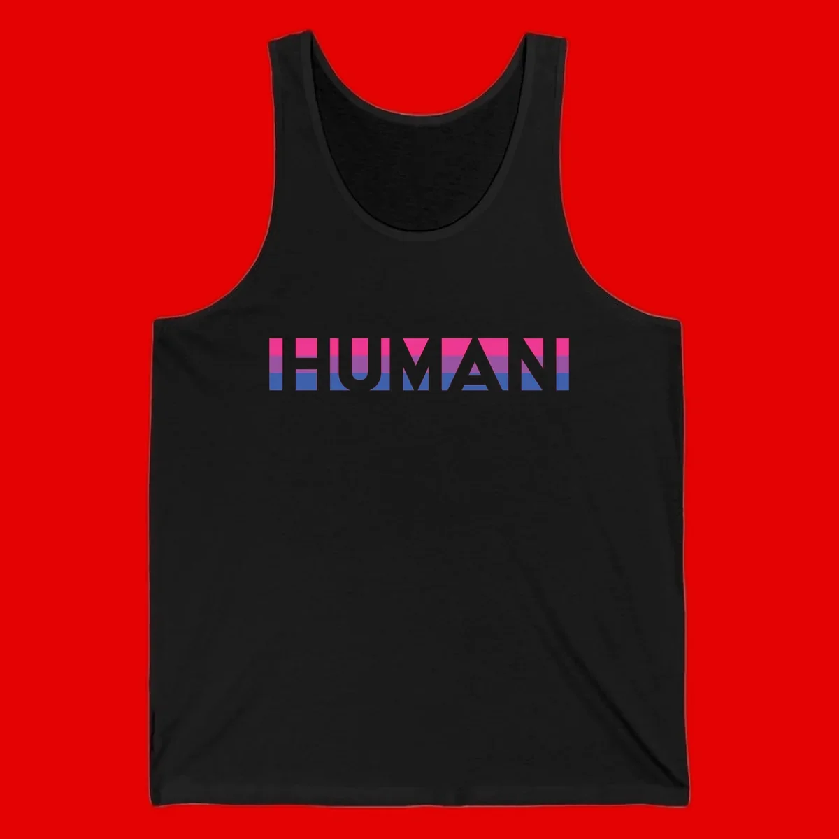 Human pride stripes design with magenta, purple, and blue horizontal color blocks spelling HUMAN text