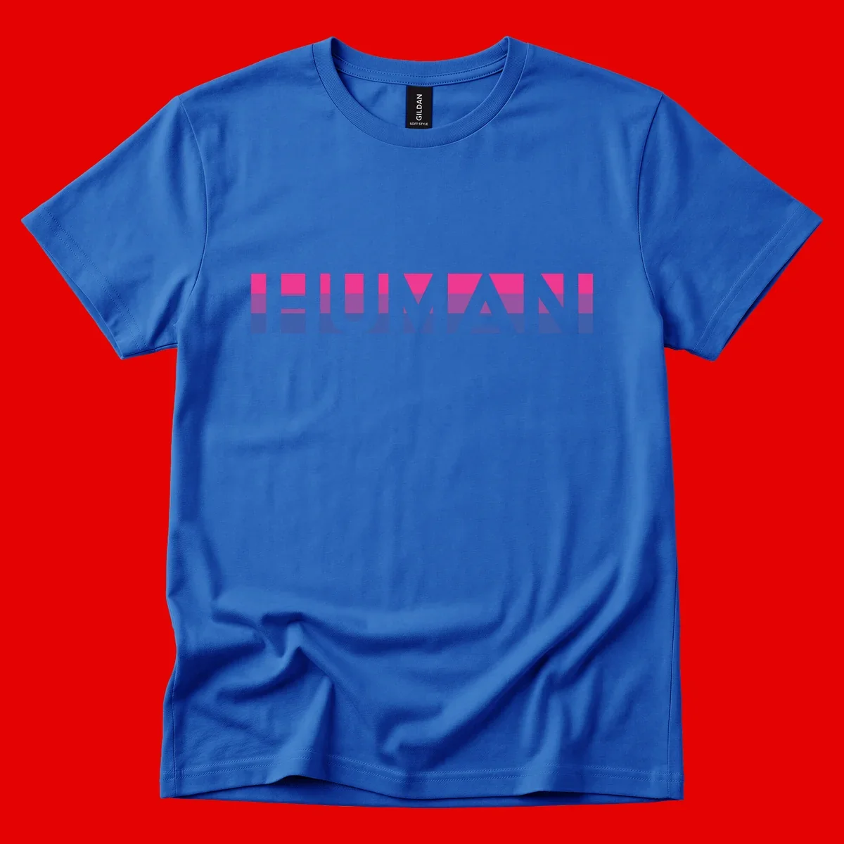 Human pride stripes design with magenta, purple, and blue horizontal color blocks spelling HUMAN text