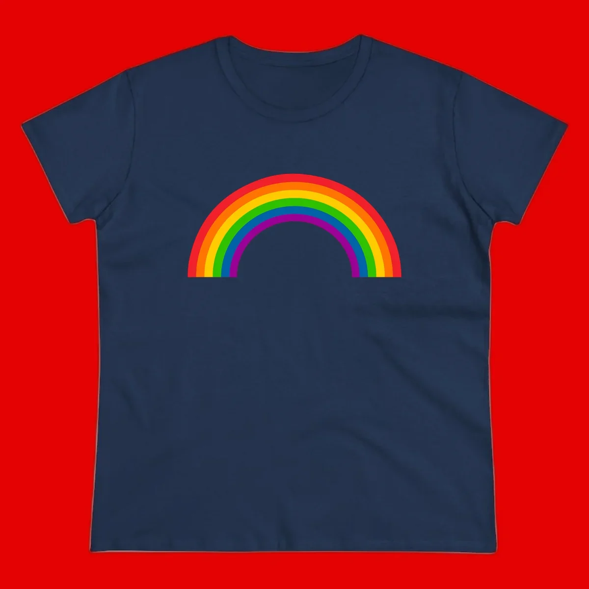 Rainbow pride arc with seven concentric colored stripes in red, orange, yellow, green, blue, purple, and magenta forming a semicircle against gray background