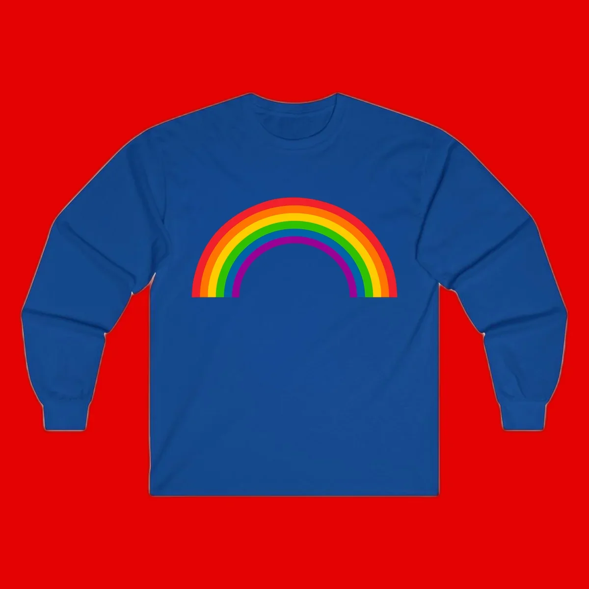 Rainbow pride arc with seven concentric colored stripes in red, orange, yellow, green, blue, purple, and magenta forming a semicircle against gray background